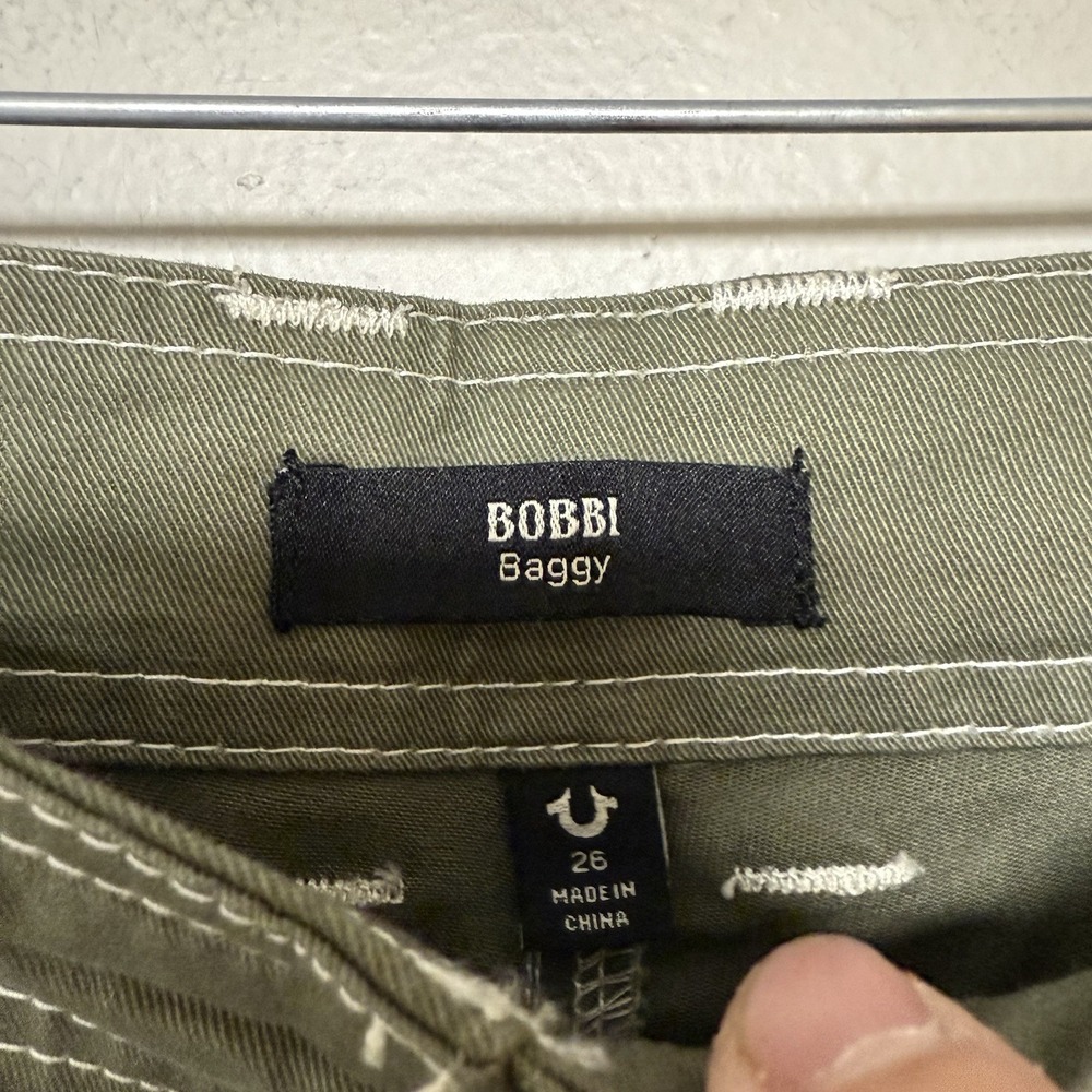 True Religion Bobbi Baggy Cargo Joggers Women 26 Green Contrast Stitch 600321R4 - Picture 6 of 9